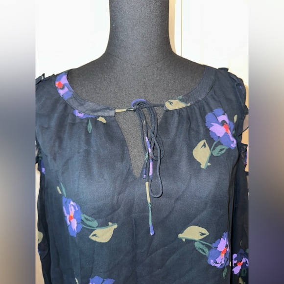 Sanctuary Women’s L Black Floral Cold Shoulder Blouse Long Sleeve Keyhole Boho - Picture 2 of 8